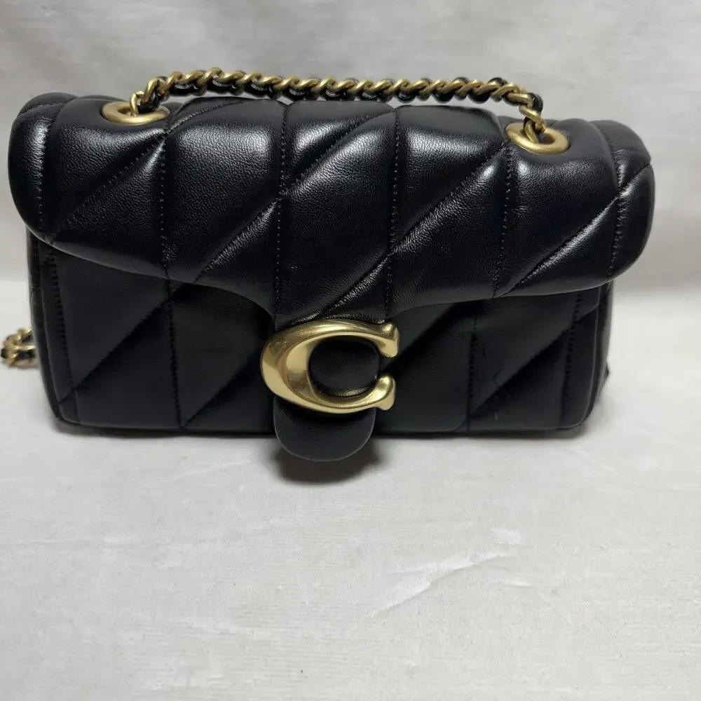 Coach Black Quilted Tabby 20 Shoulder Bag Gold Chain Strap Loose Thread See Pic
